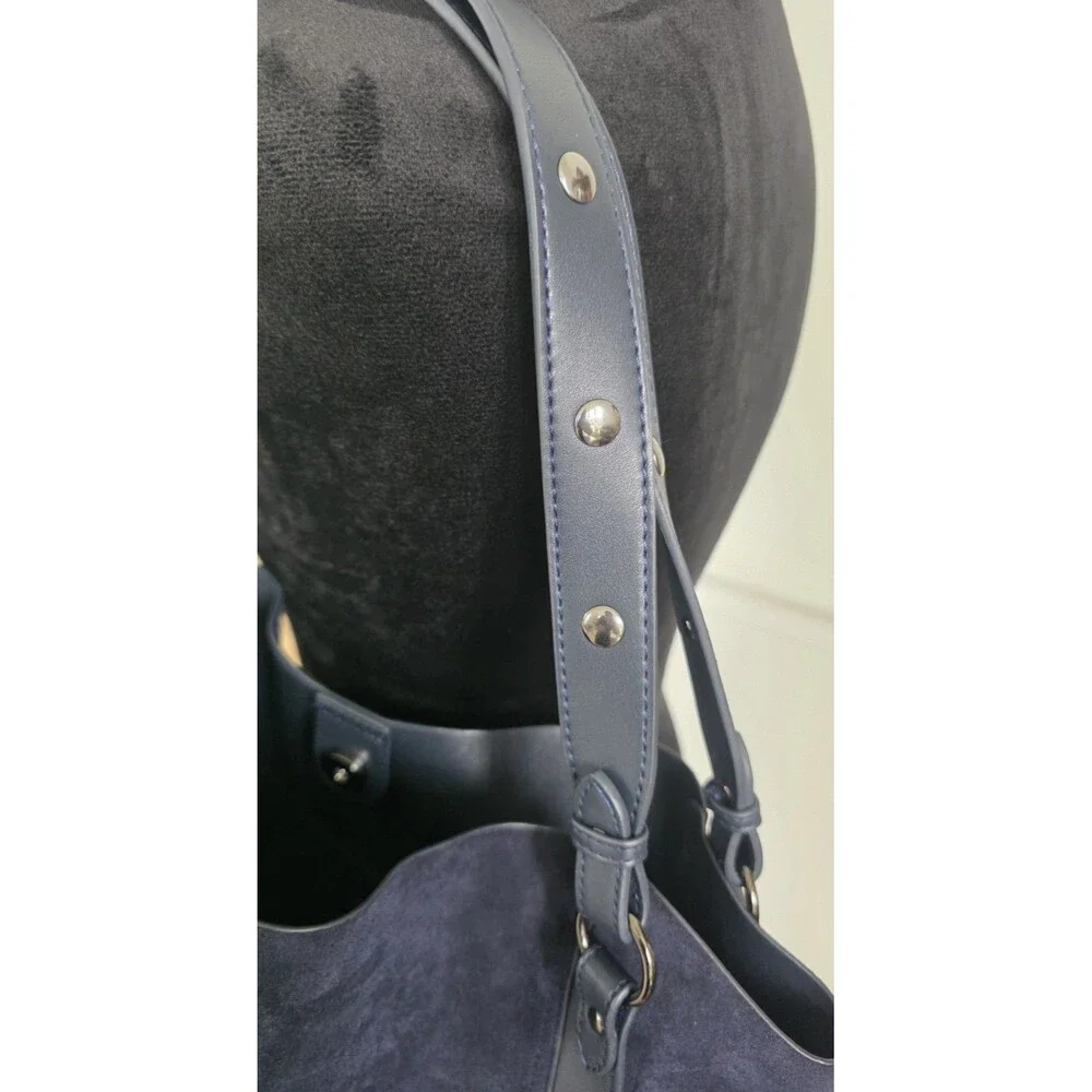 House of Harlow 1960 Navy Blue Suede Leather Trim Tassel Tote Shoulder Bag